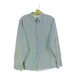 Ted Baker Button Down Shirt Mens Size 5 US XL Blue Geometric Print Long Sleeved